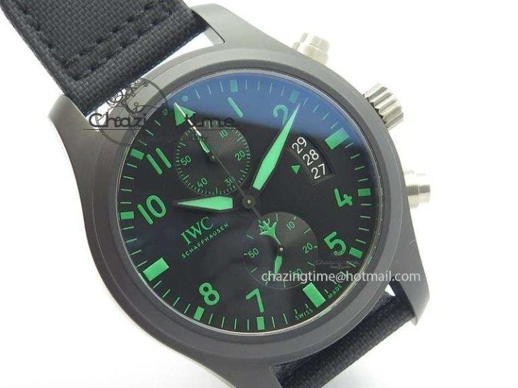 MIROTIME 0128 Pilot Chrono IW388003 Real Ceramic V6F Best Edition Green Markers On Black Nylon Strap A Effortless 7283